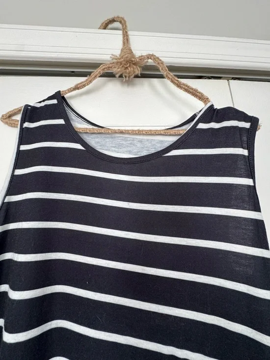 Striped Black and White Sleeveless Maxi Dress - Picture 2 of 3